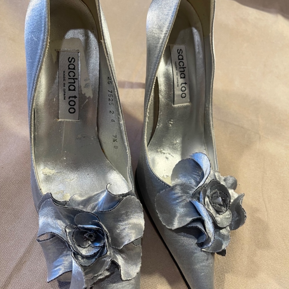 Sacha Too Silver Women's Heels with Floral Accent - Picture 7 of 9
